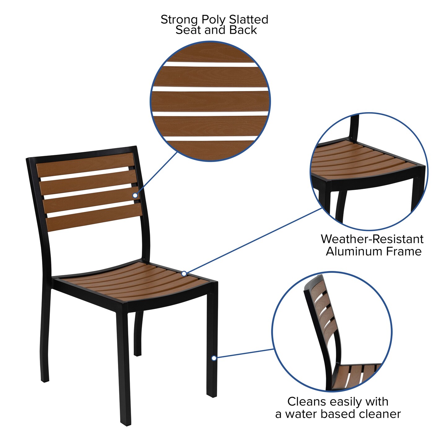 Merrick Lane Kersey Outdoor Side Chairs Poly Faux Wood and Metal Patio and Deck Chairs for All-Weather Use- Set of 2