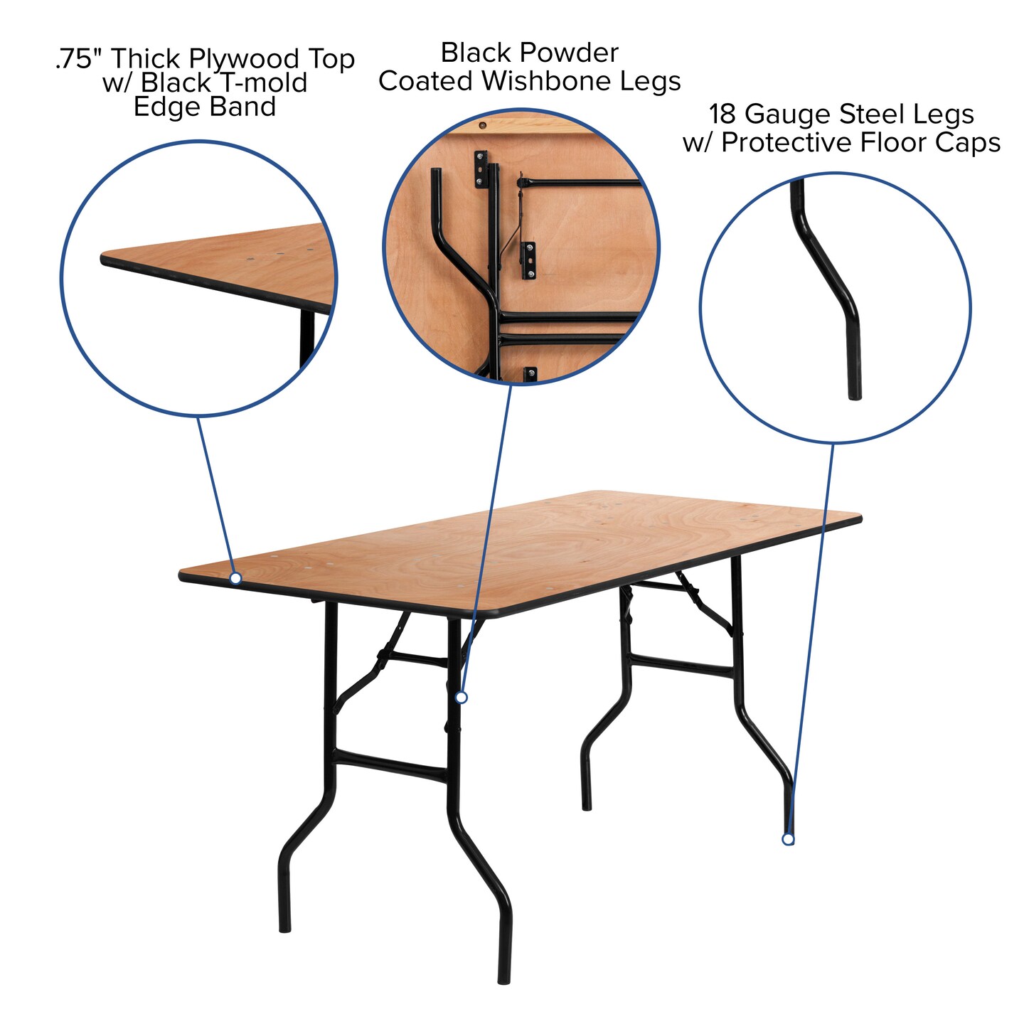 Emma and Oliver 5-Foot Rectangular Wood Folding Banquet Table with Clear Coated Finished Top