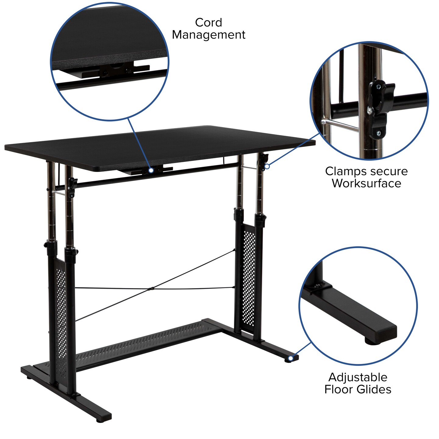 Emma and Oliver Height Adjustable (27.25-35.75&#x22;H) Sit to Stand Home Office Desk