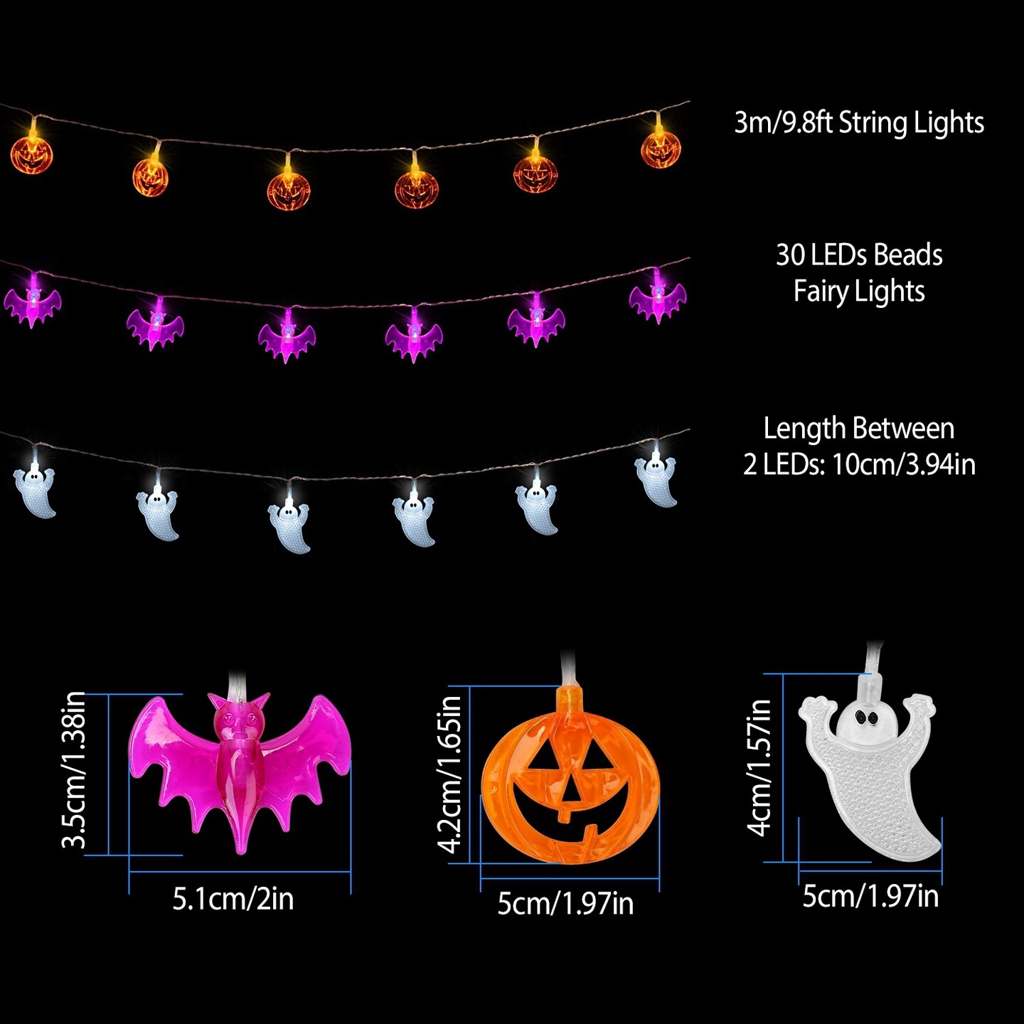 9.8ft Halloween String Lights 30 LEDs Decorative Fairy Lights