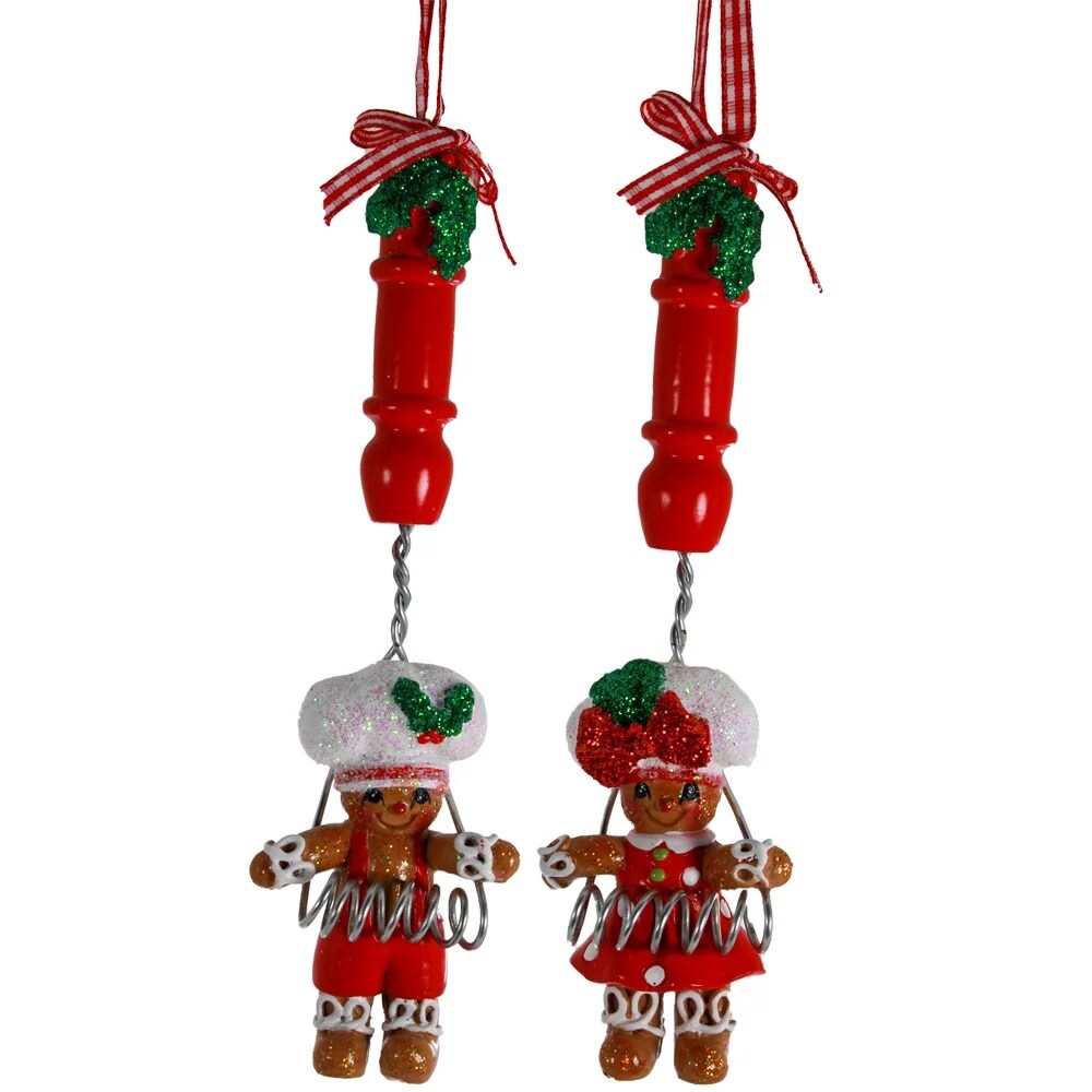 KSA Pack of 12 Gingerbread Boy and Girl with Kitchen Utensil Christmas Ornaments 5.75&#x22;