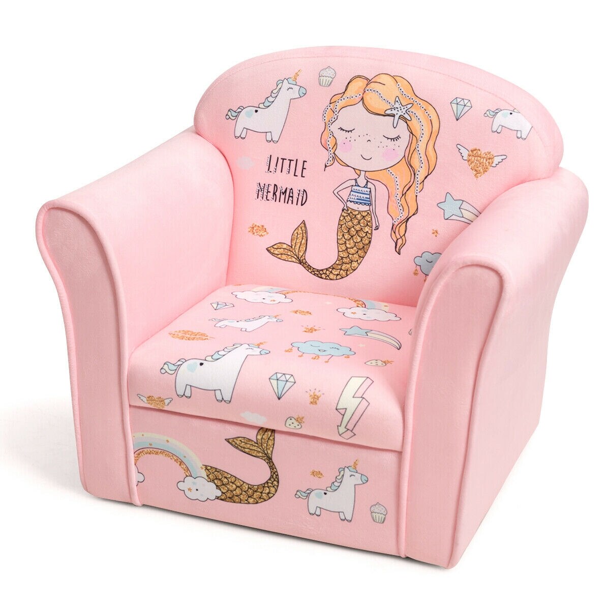 Super Soft Velvet Kids Couch Sofa with Armrests and Ergonomic Backrest