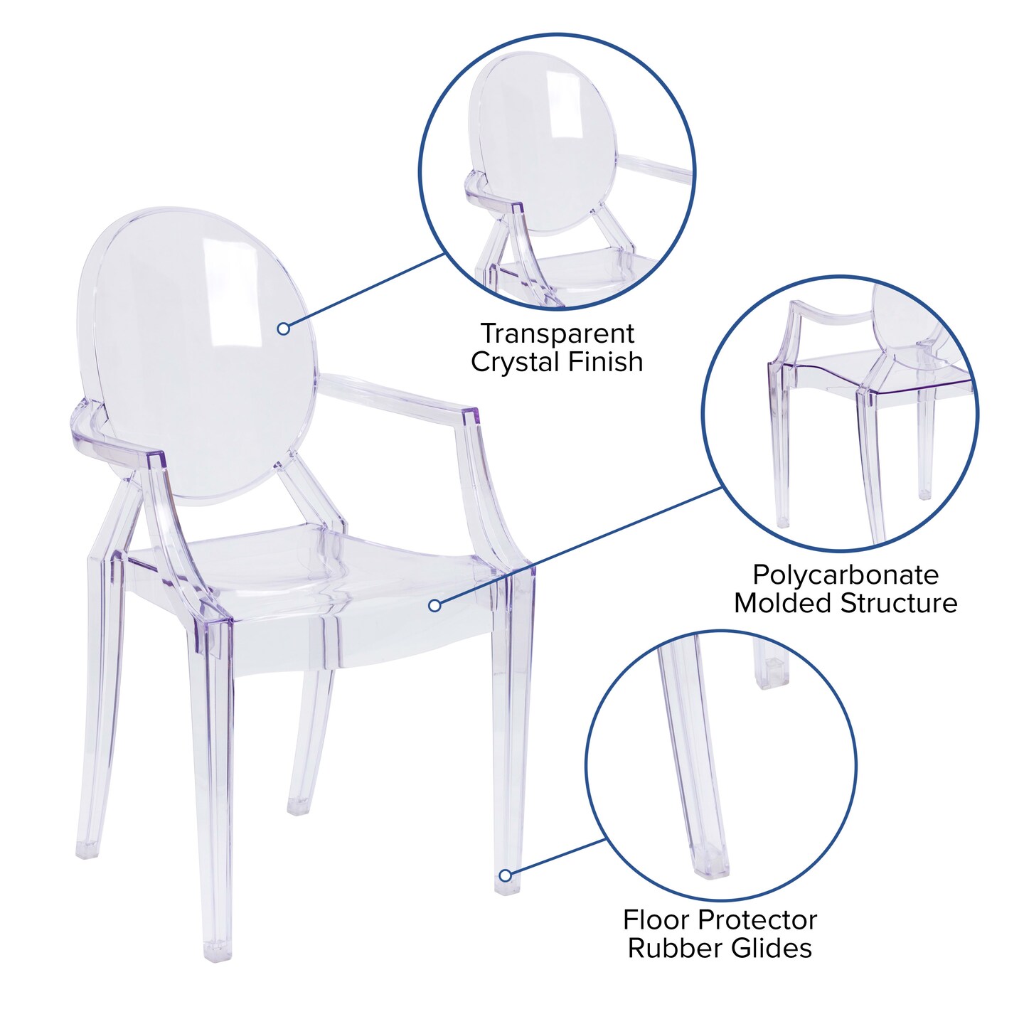 Emma and Oliver Oval Back Ghost Chair with Arms
