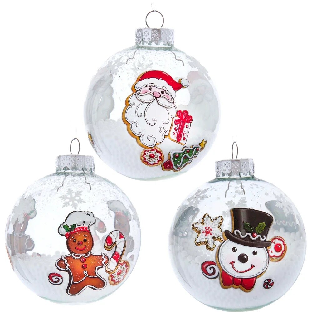 KSA Clear Gingerbread Snowman and Santa Christmas Ball Ornaments 3" (80mm) Michaels