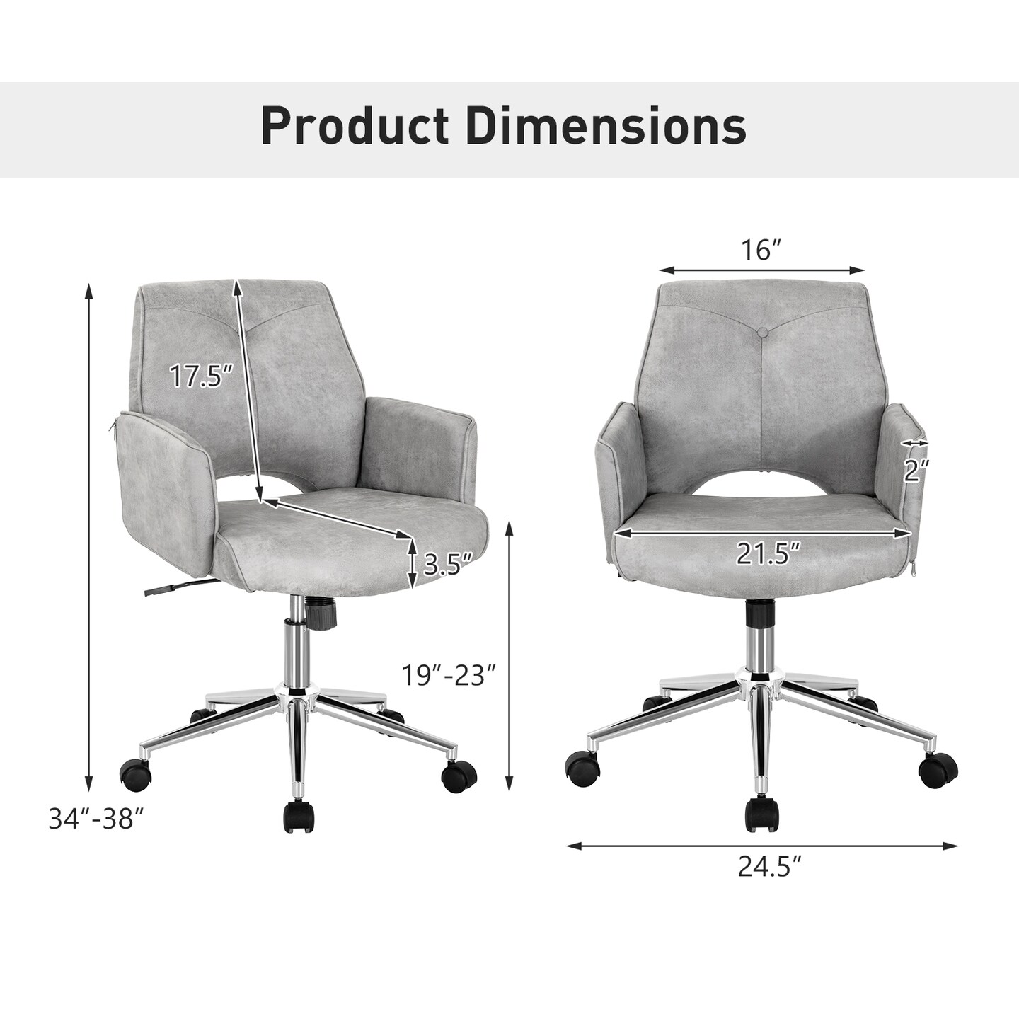 Home Desk Chair Grey PU Leather Swivel Rocking Adjustable Height 275lbs