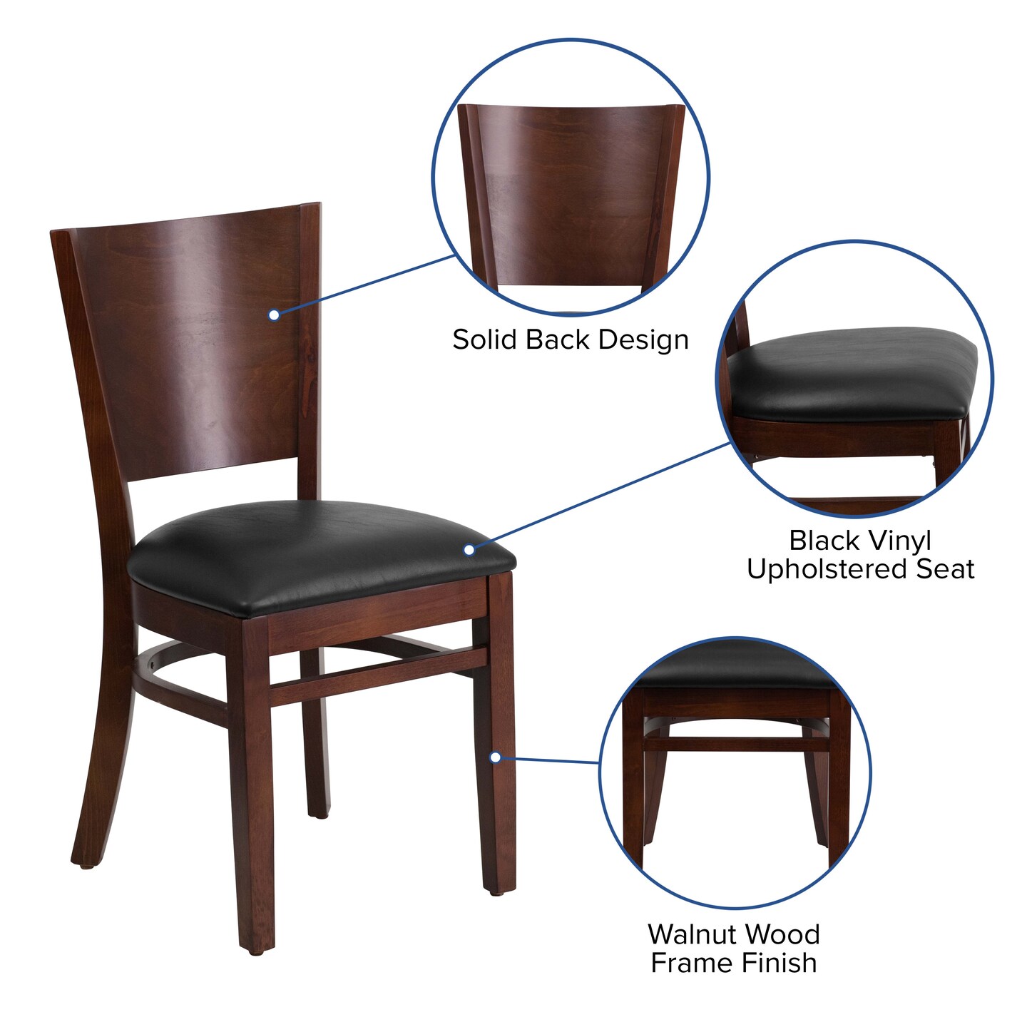 Emma and Oliver Solid Back Wooden Restaurant Dining Chair