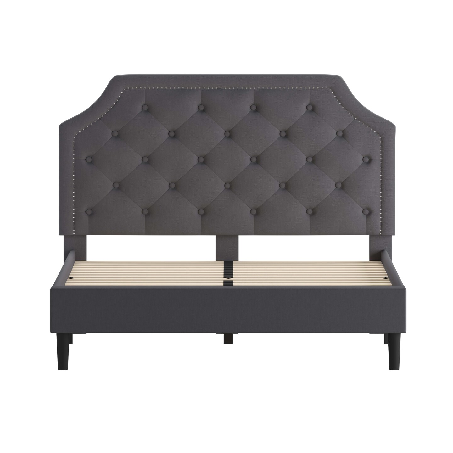 Merrick Lane Provence Platform Bed with Slatted Support Contemporary Tufted Upholstery with Accent Nail Trim