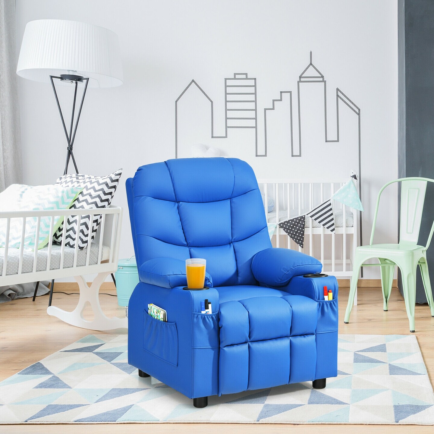 Kids Recliner Chair with Cup Holders Suitable for Children&#x27;s Room, Living Room and Bedroom