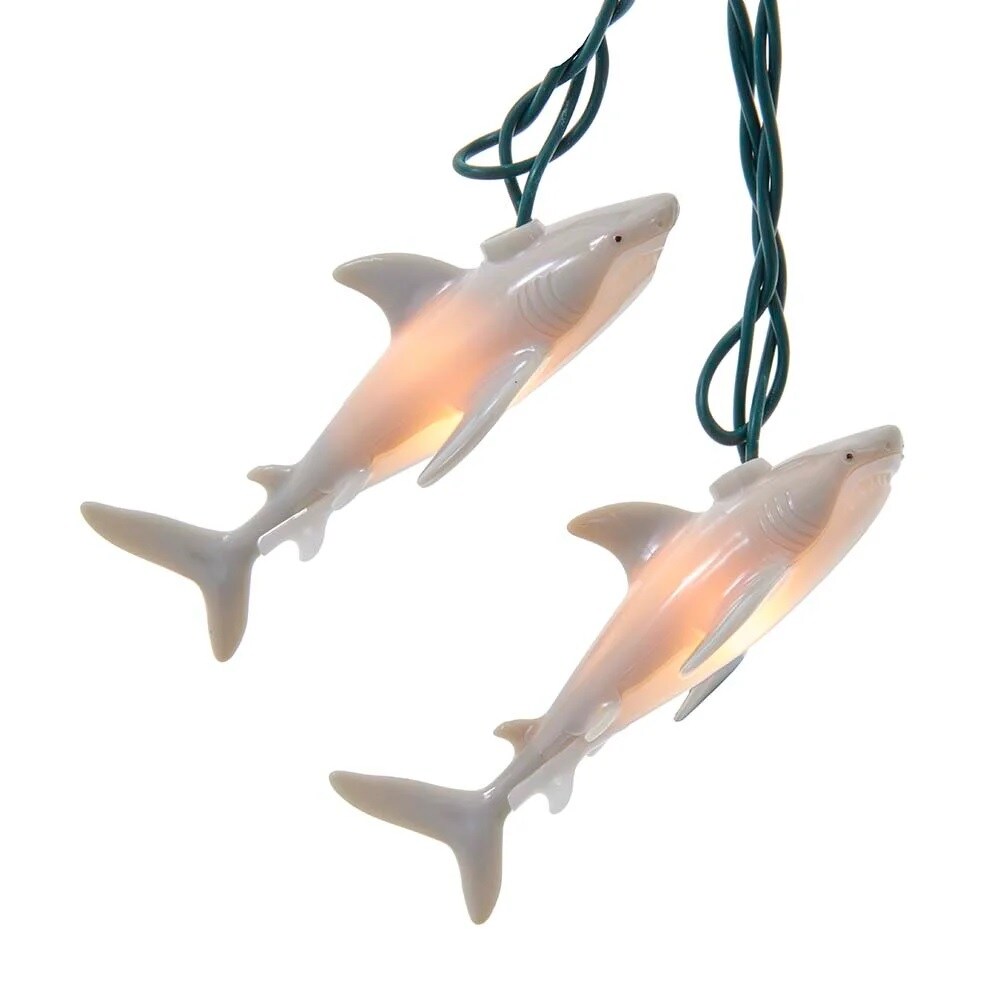 KSA 10-Count Clear Shark Mini Christmas Lights, 2.5 ft Green Wire