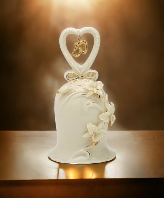 Hand Crafted Ceramic Ivory Orchid Flower Bell 50th Anniversary, Anniversary D&#xE9;cor, Anniversary Gift
