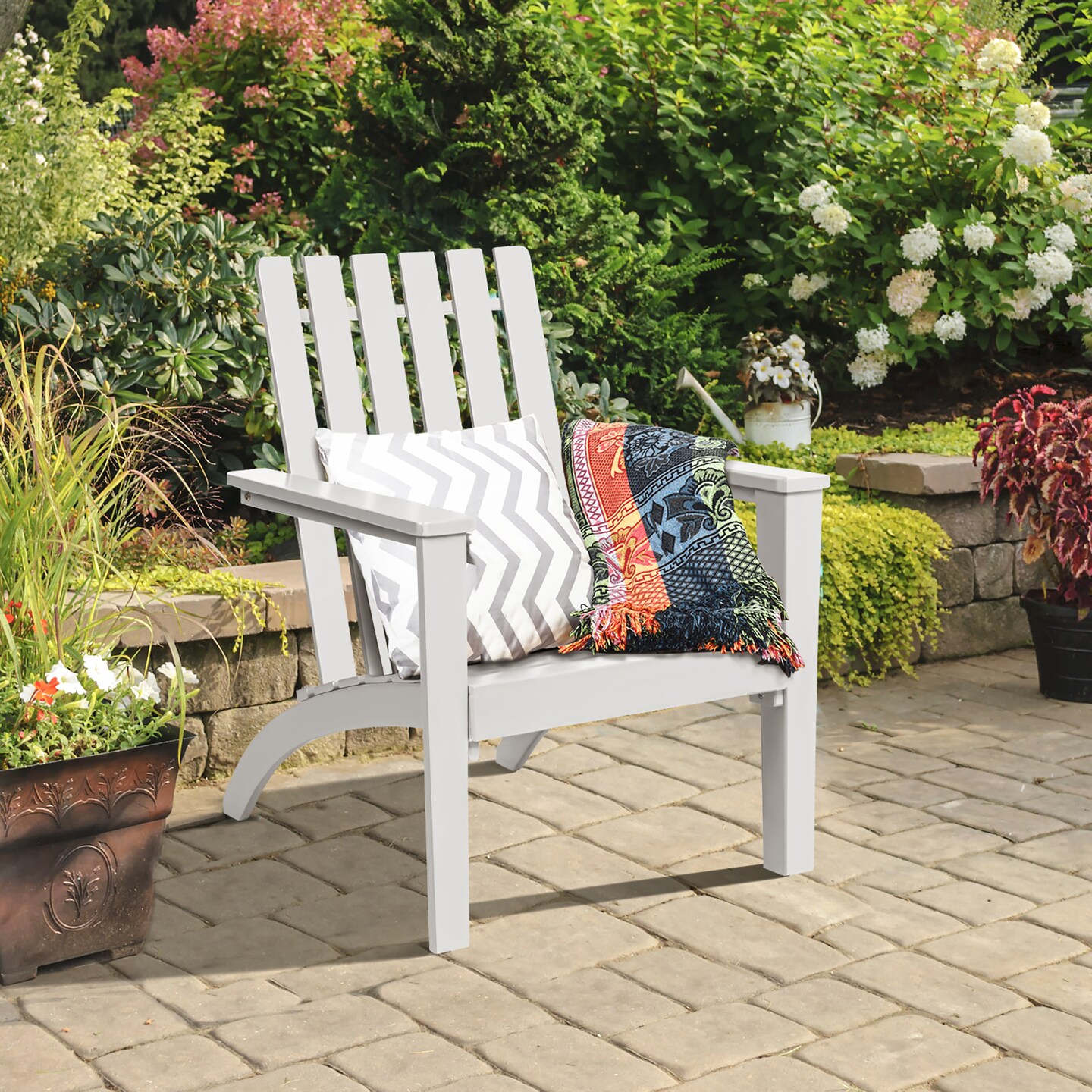 Costway Patio Adirondack Chair Acacia Wood Lounge Armrest Garden Deck White\Black\Gray