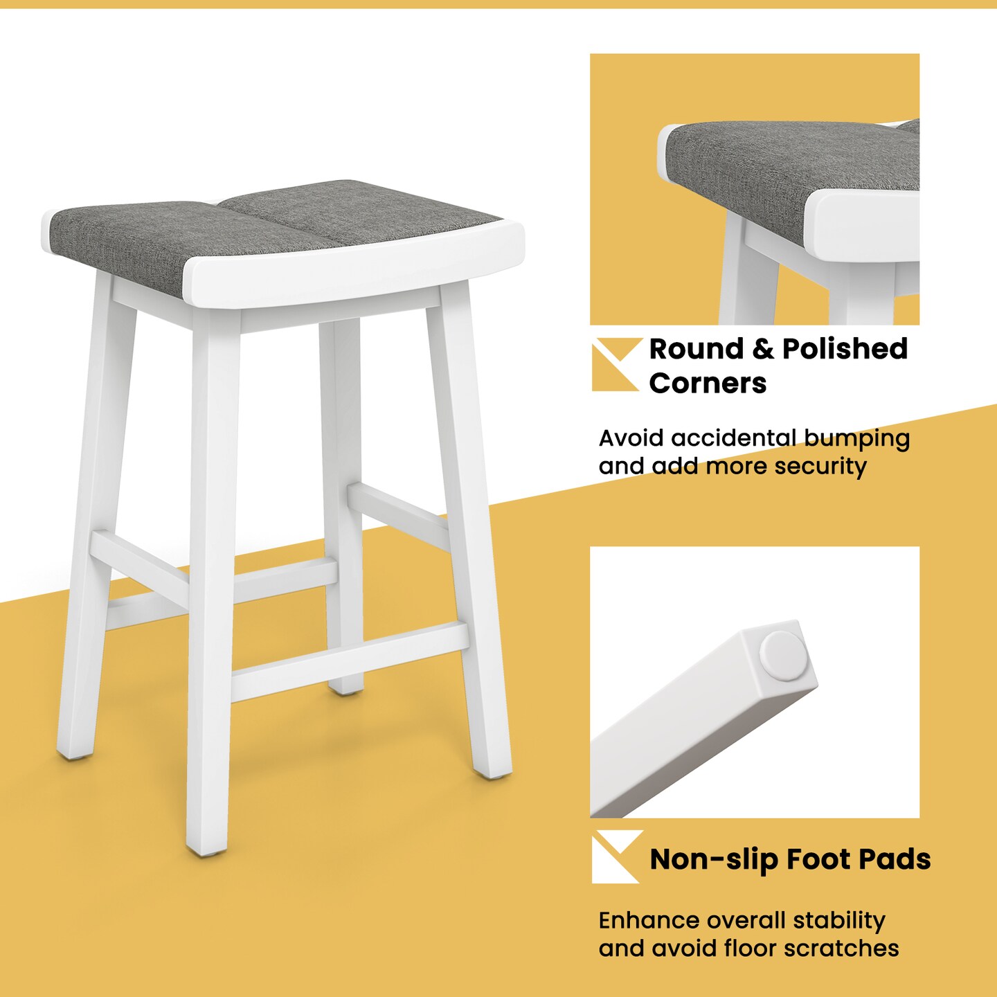 2 Pieces Upholstered Saddle Barstools with Padded Cushions