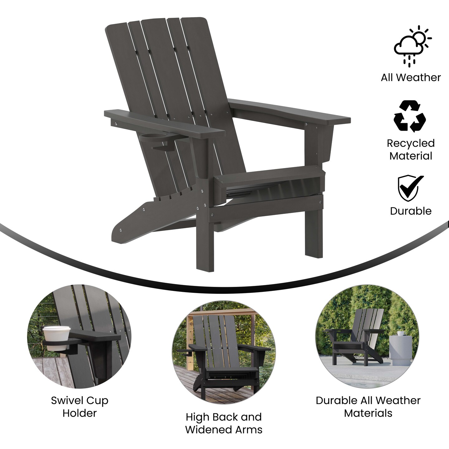 Merrick Lane Ridley Adirondack Chair with Cup Holder, Weather Resistant HDPE Adirondack Chair