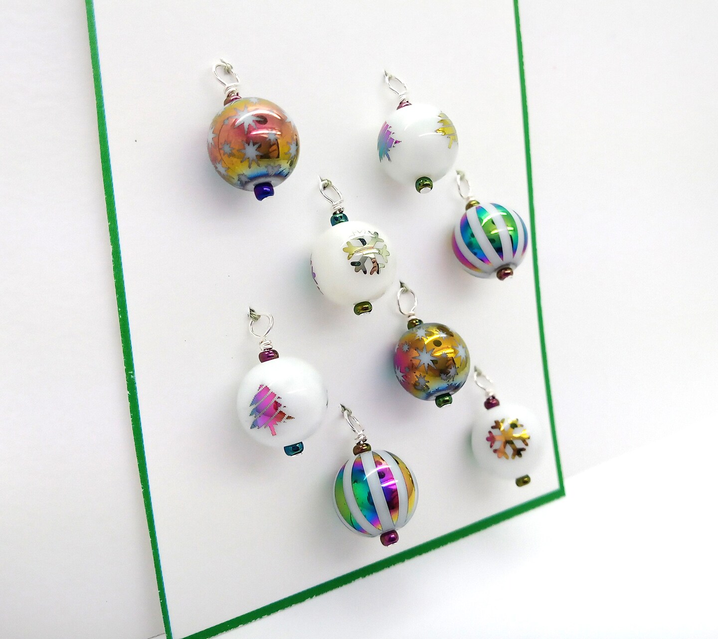 Pretty Miniature Ornaments, 8 pieces, Rainbow Christmas Patterns for Dollhouse Tree, Adorabilities