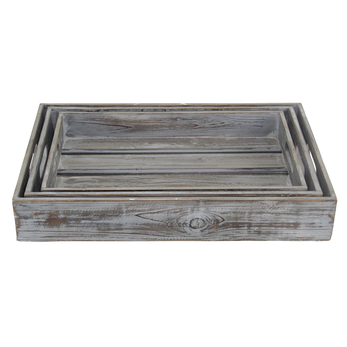 Contemporary Home Living Set of 3 Gray Rectangular Slatted Trays 19"