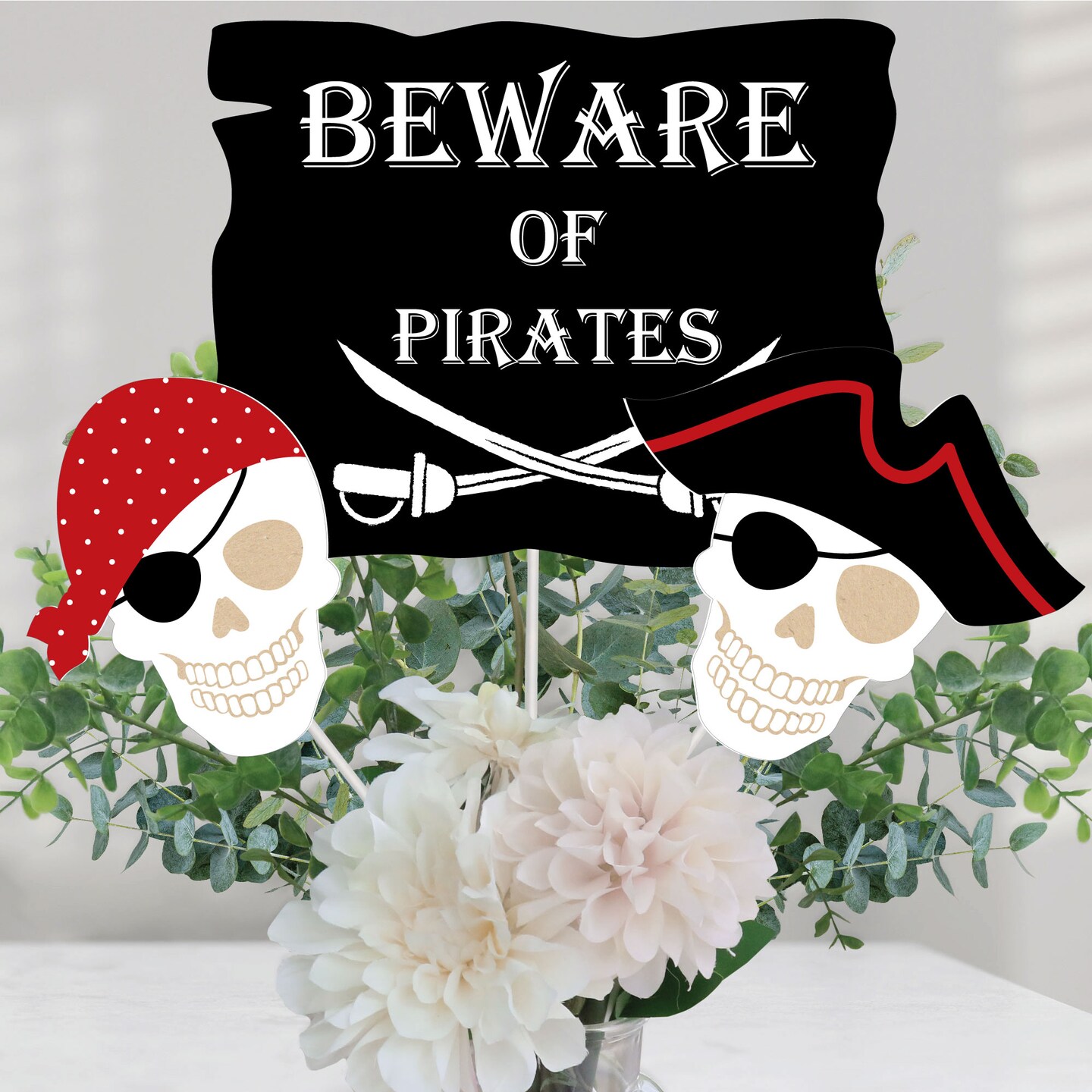 Big Dot of Happiness Beware of Pirates - Pirate Birthday Party Centerpiece Sticks - Table Toppers - Set of 15