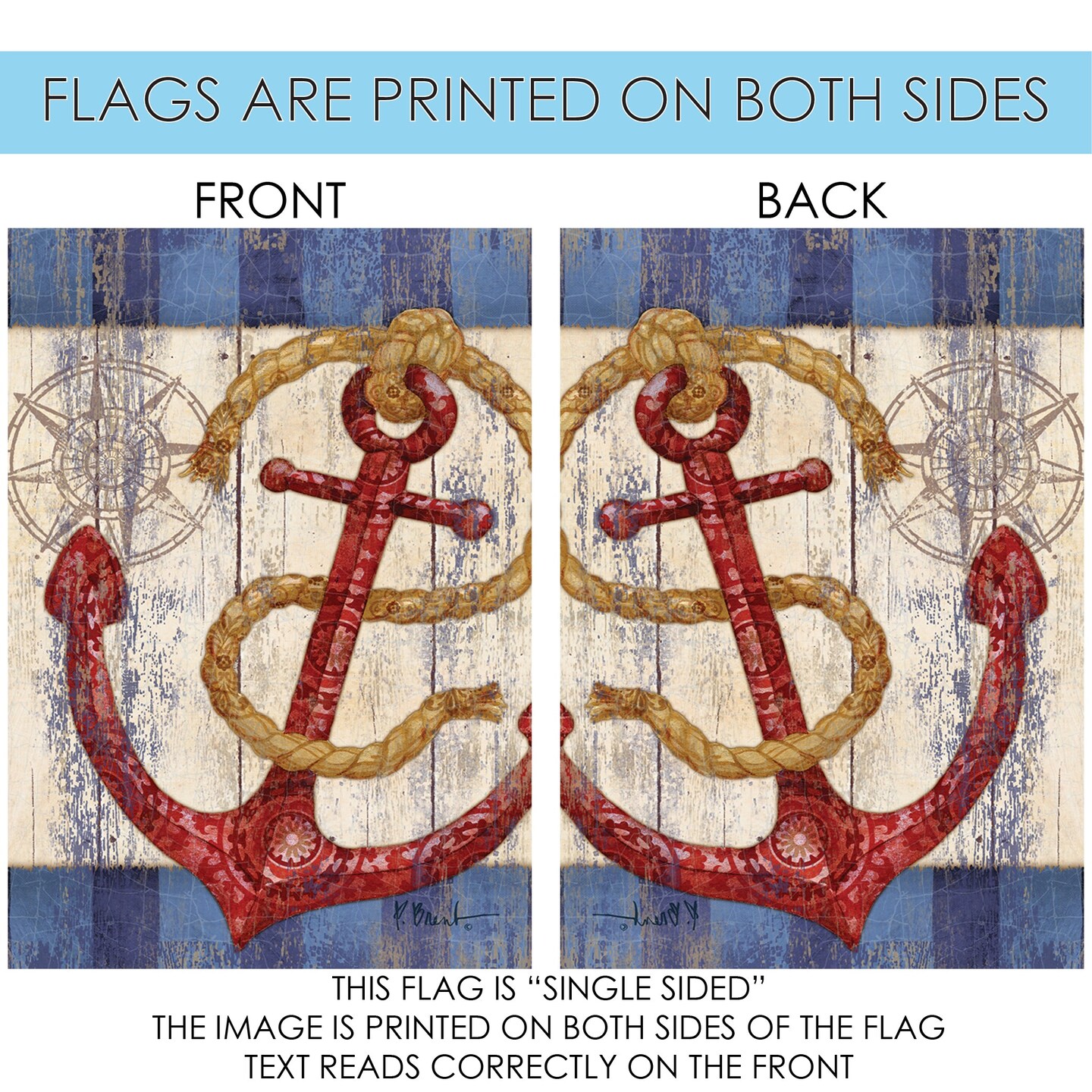 Rustic Anchor And Compass Decorative Boat Flag