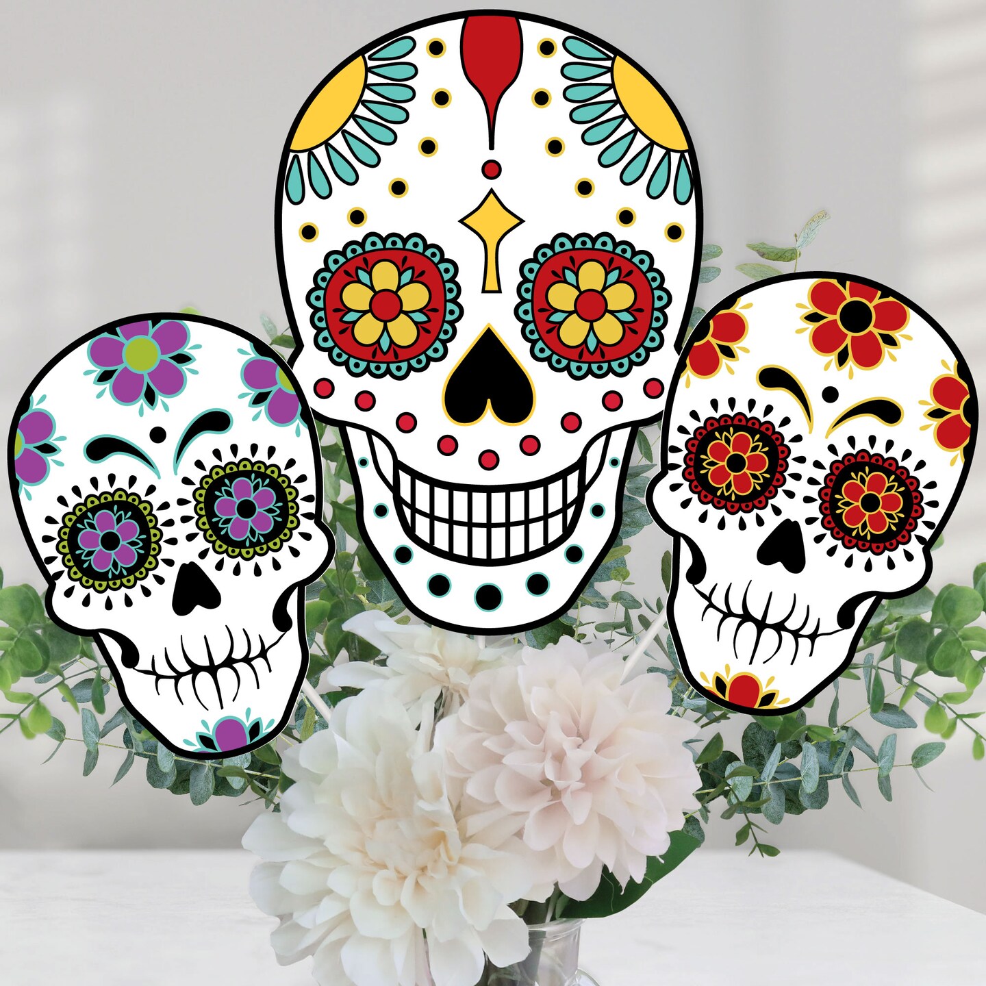 Big Dot of Happiness Day of the Dead - Sugar Skull Party Centerpiece Sticks - Table Toppers - Set of 15