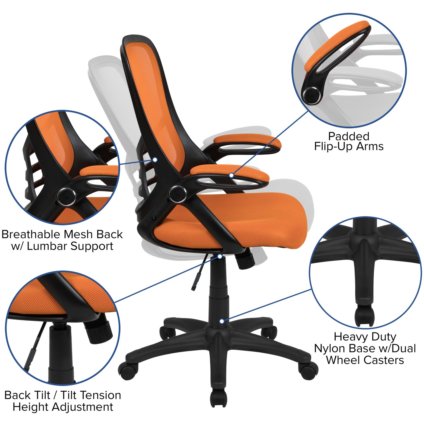 Emma and Oliver High Back Mesh Ergonomic Office Chair with Flip-up Arms