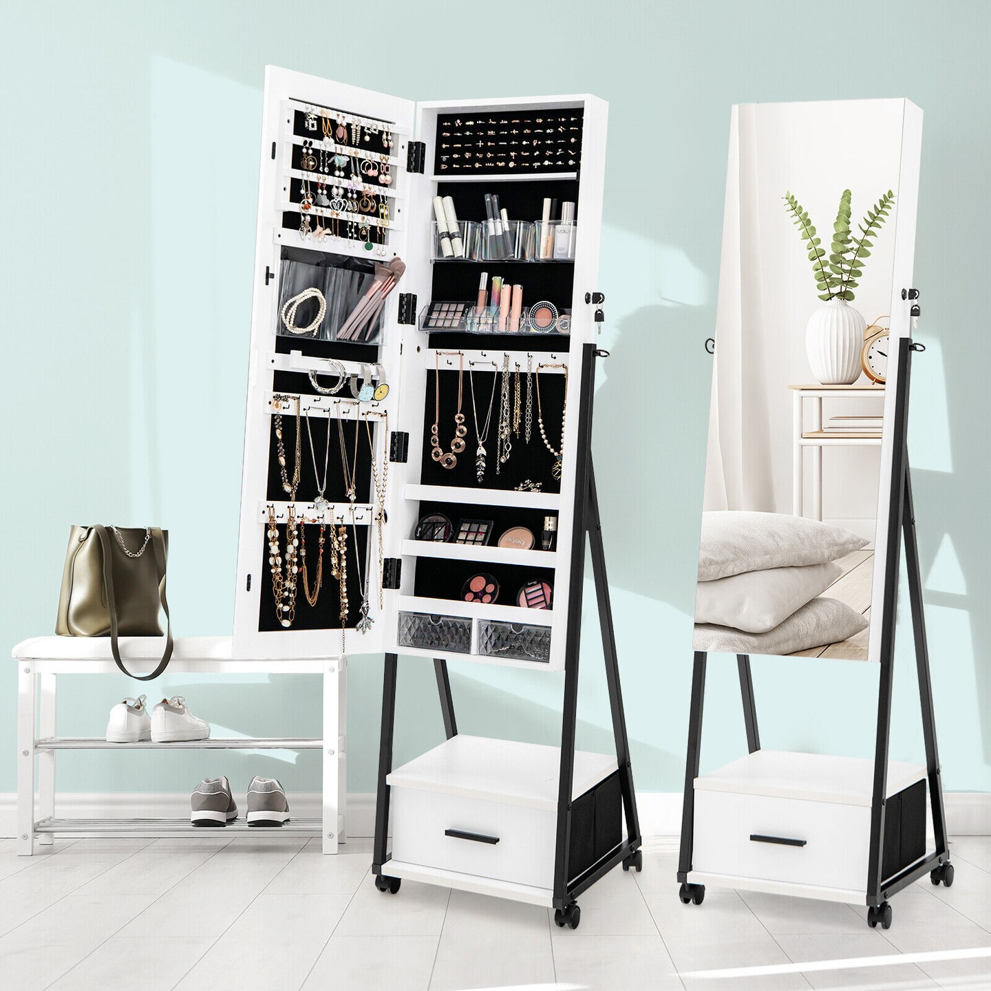 Jewelry Cabinet with Full Length Mirror