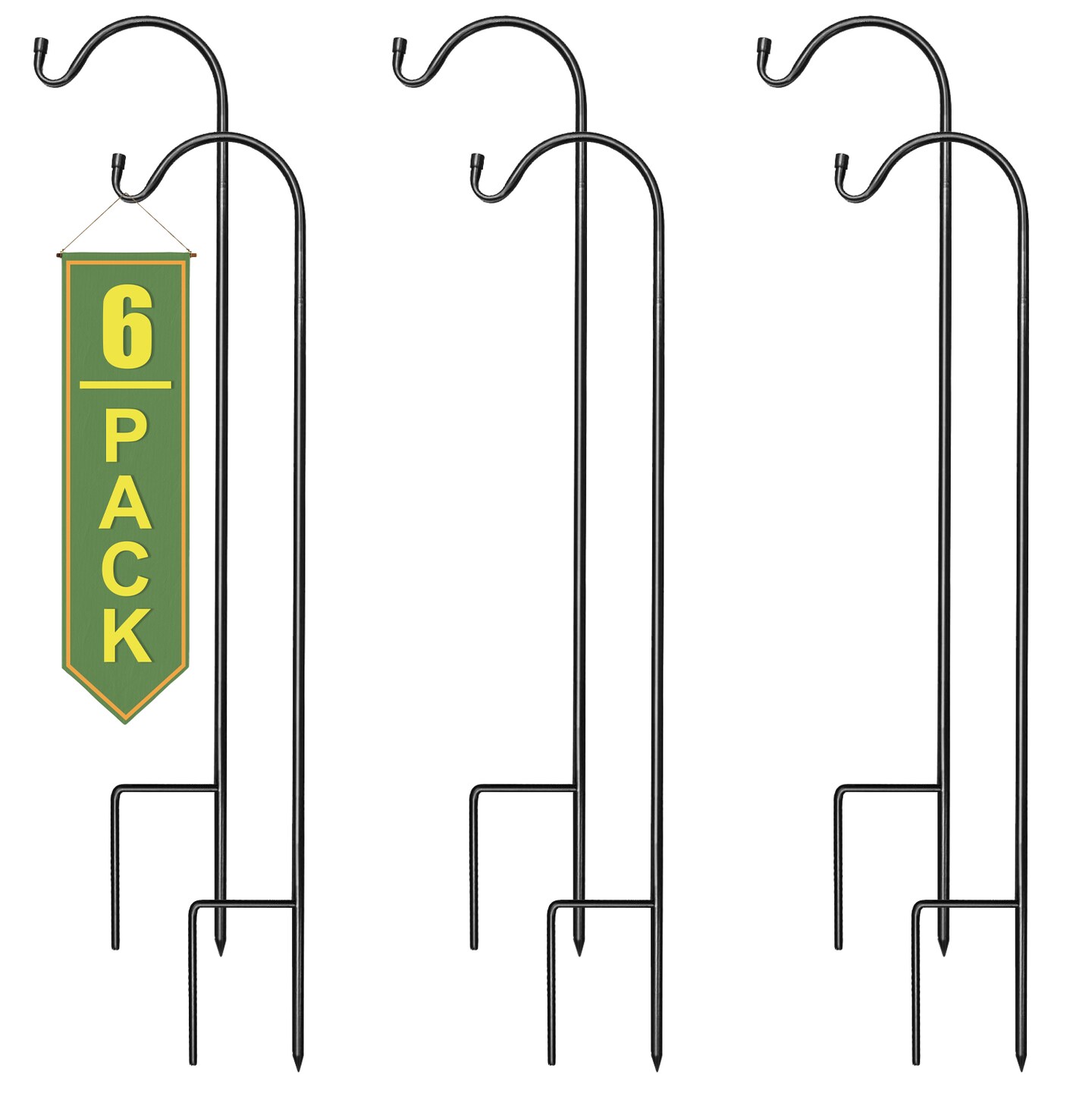 Sorbus Set of 6 Shepherds Hooks for Outdoor - Extendable Garden Stakes for Plants, Lights, Lanterns, Flower Baskets, and More