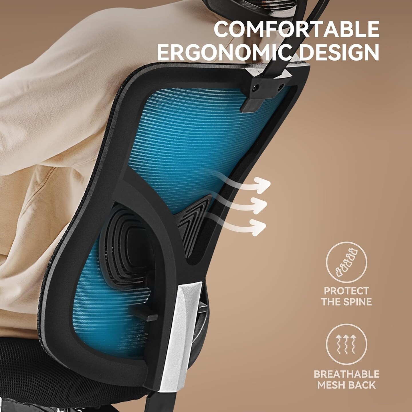 Ergonomic Office Chair, Desk Chair with 2&#x27;&#x27; Adjustable Lumbar Support, Headrest, 2D Armrest, Office Chair Backrest 135&#xB0; Rocking Relaxation, Computer Chair for Home Office