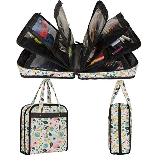 Sewing Accessories Storage Bag, Knitting, Craft Tools and Accessories Organizer, Roomy Carrying Bag for Sewing Tools and Accessories (Flower with Beige Background)