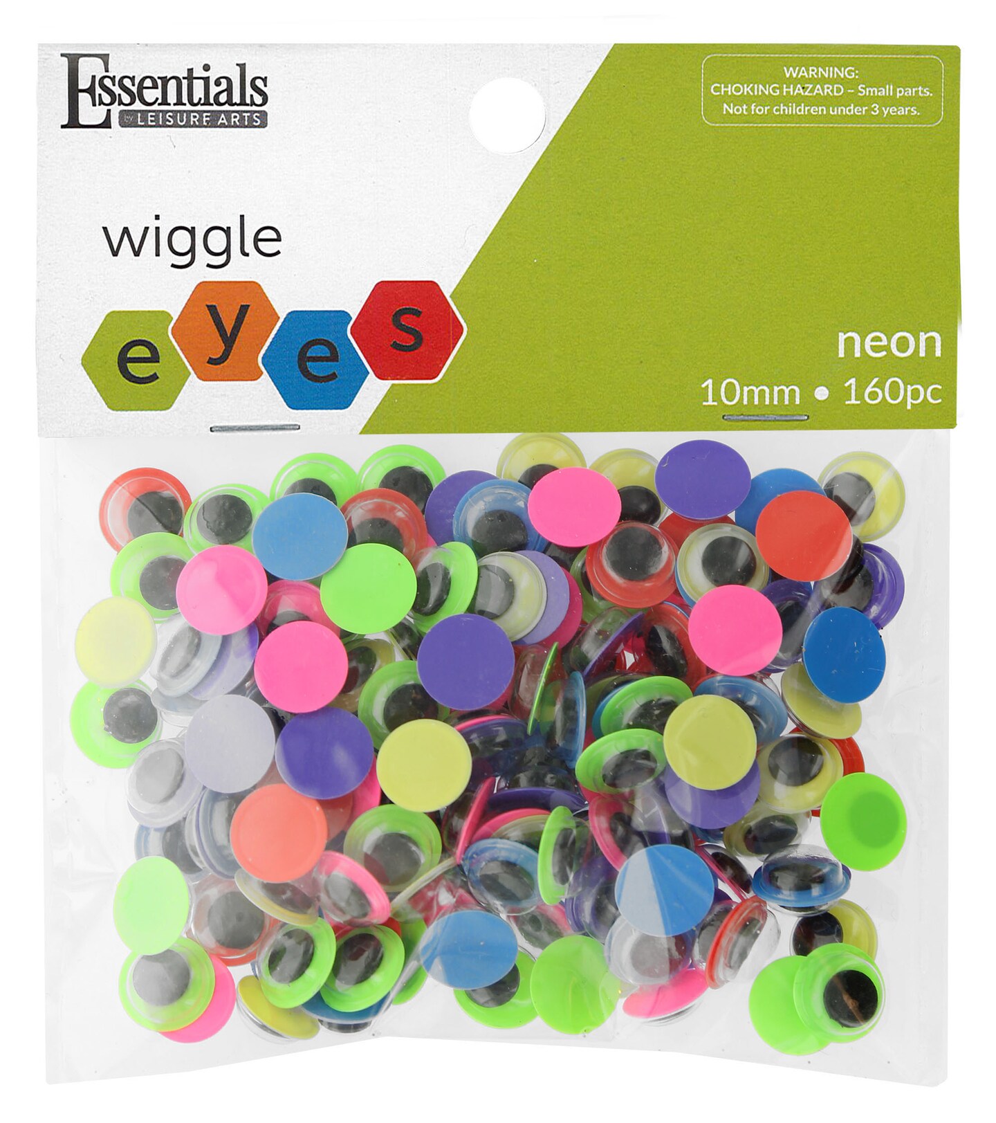 Essentials by Leisure Arts Eyes Paste On Moveable 10mm Neon 160pc Googly Eyes, Google Eyes for Crafts, Big Googly Eyes for Crafts, Wiggle Eyes, Craft Eyes