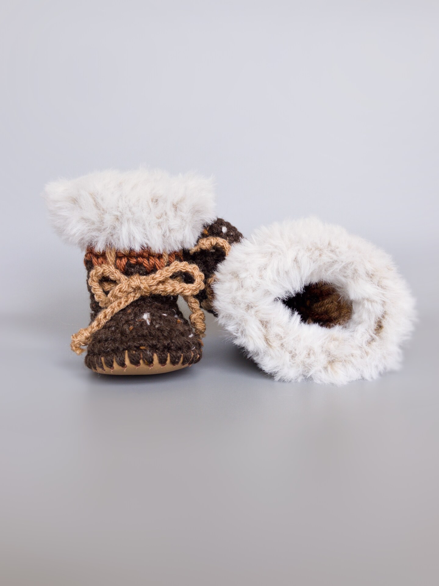 Winter Baby Booties, Warm Crochet Baby Shoes, Brown Infant Boots with Beige Fur, Boho Baby Booties, Gender Neutral Gift, 0-3M to 12-18M product 3