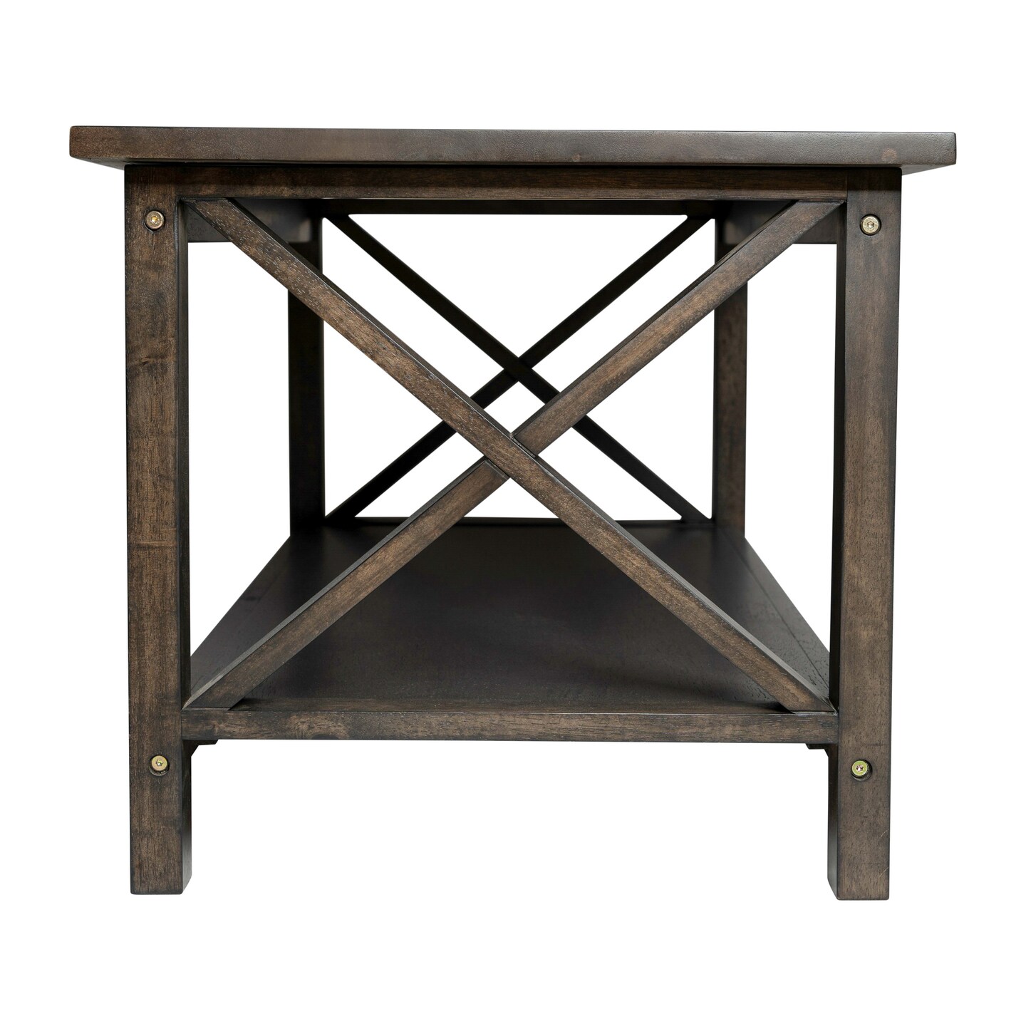 Merrick Lane Matty Rustic Coffee Table with Lower Shelf, Farmhouse Style Solid Wood Accent Table