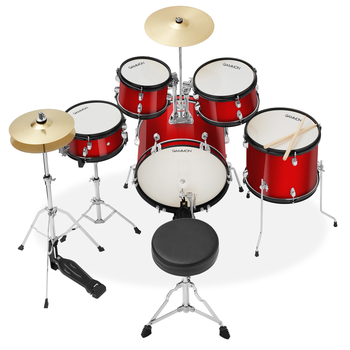Gammon Percussion 5-Piece Junior Starter Drum Kit with Cymbals, Hardware, Sticks, & Throne