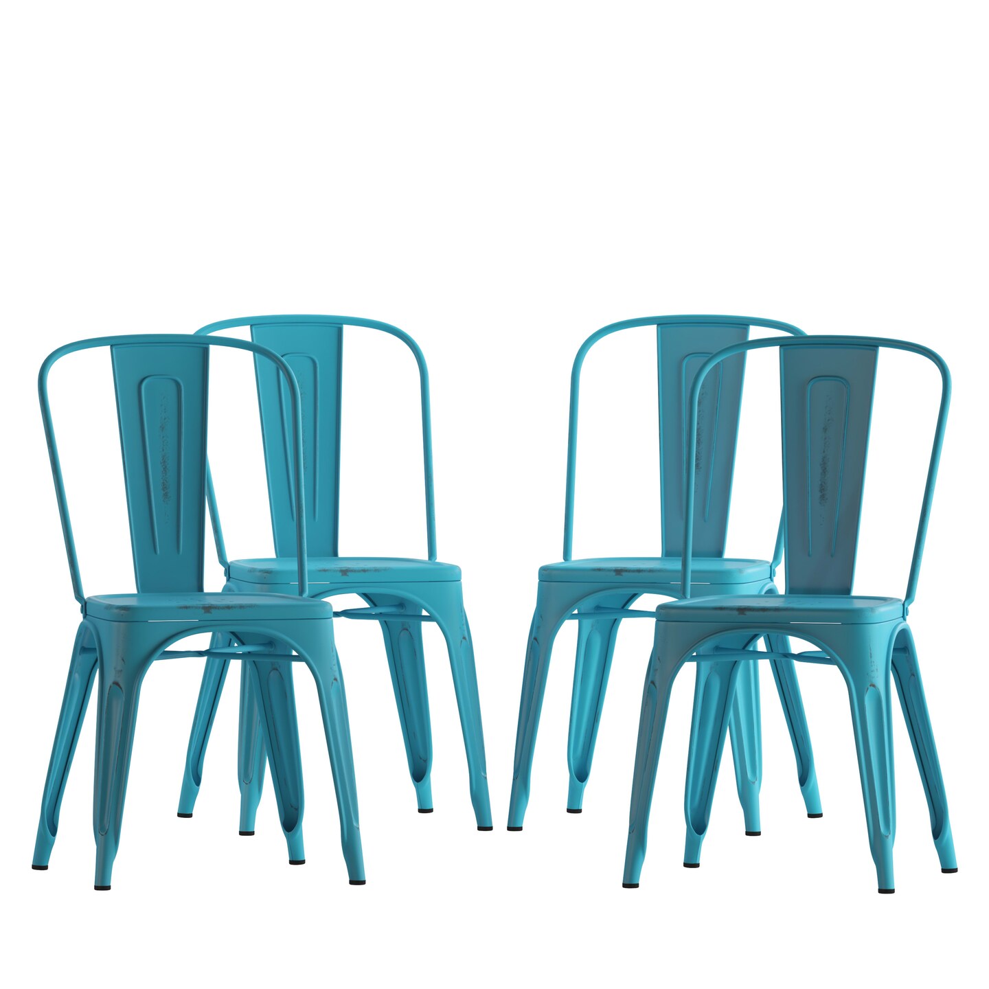 Emma and Oliver Commercial Grade 4 Pack Distressed Metal Indoor-Outdoor Stackable Chair