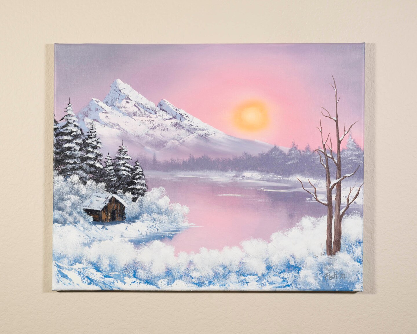絵画 Winter Mountain Vintage Original Painting Mountain Winter Landscape Signed