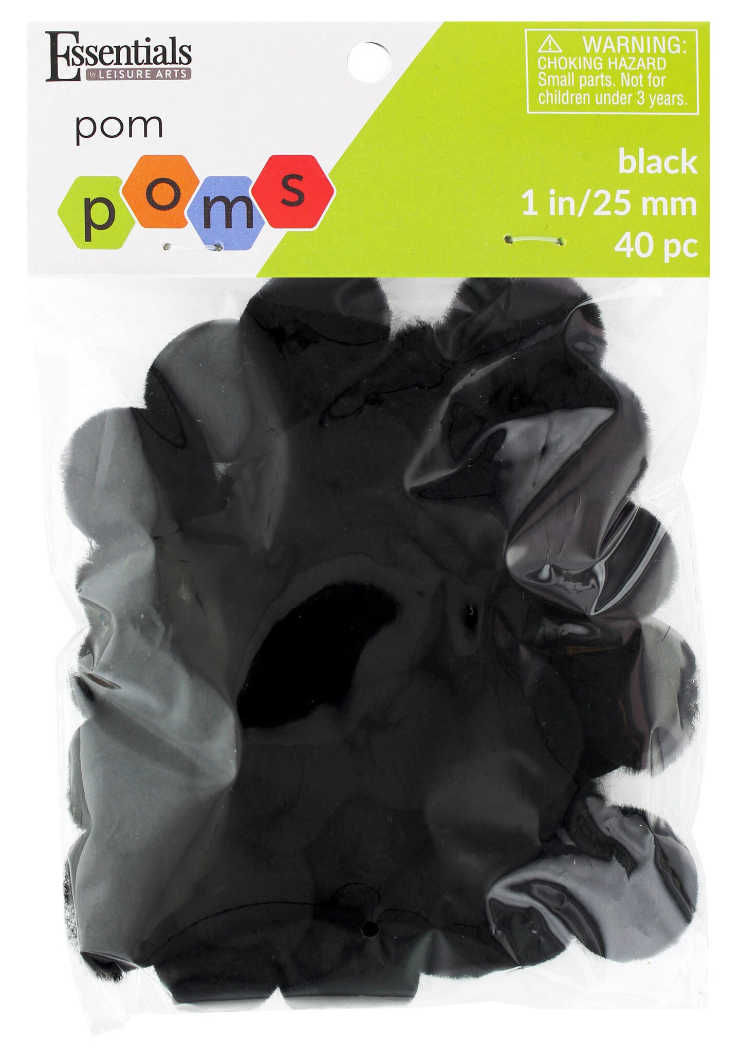 Essentials By Leisure Arts Pom Poms, Black, 1&#x22;, 40 Pieces Per Pack