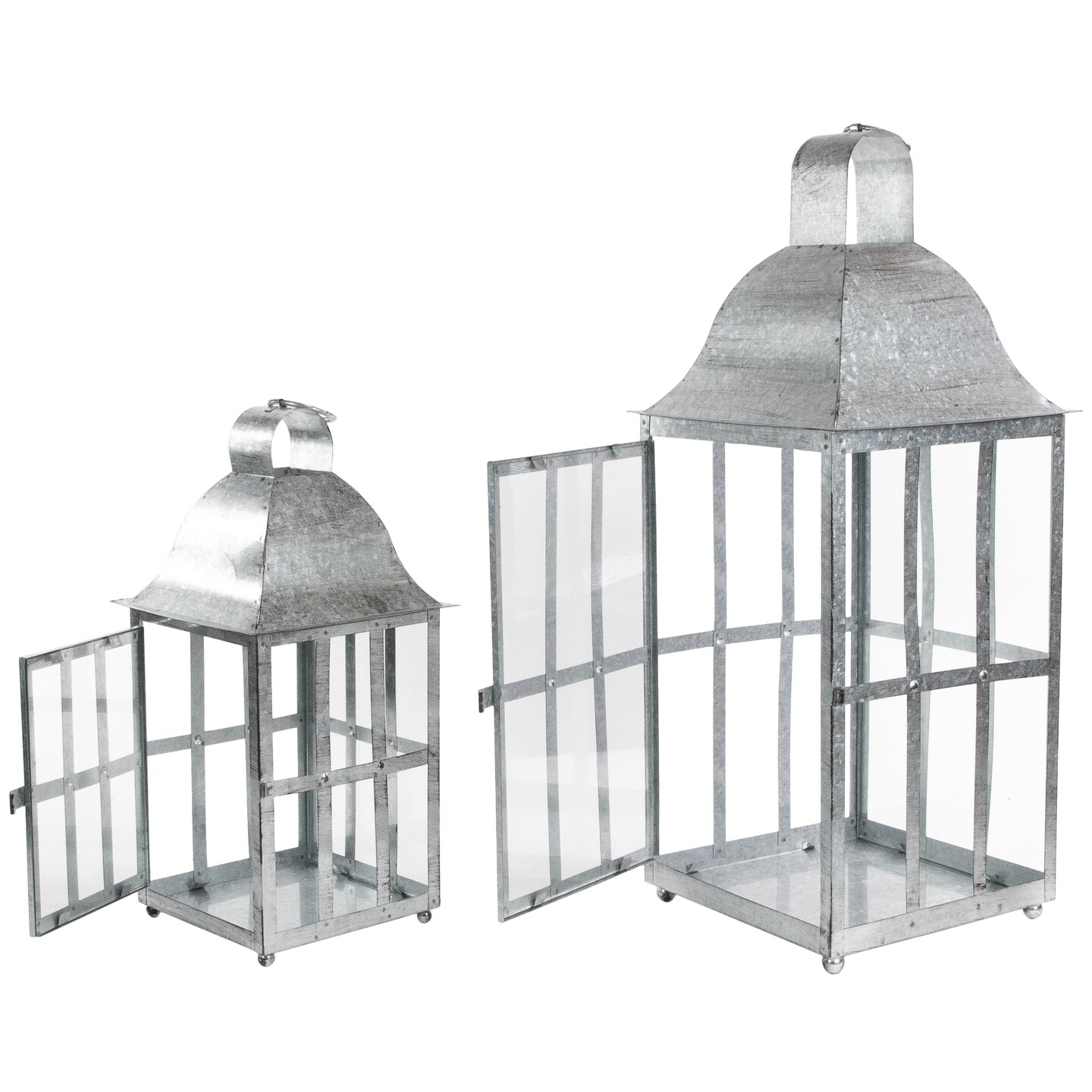 Northlight Set of 2 Distressed Galvanized Metal Candle Lanterns 23.75&#x22;