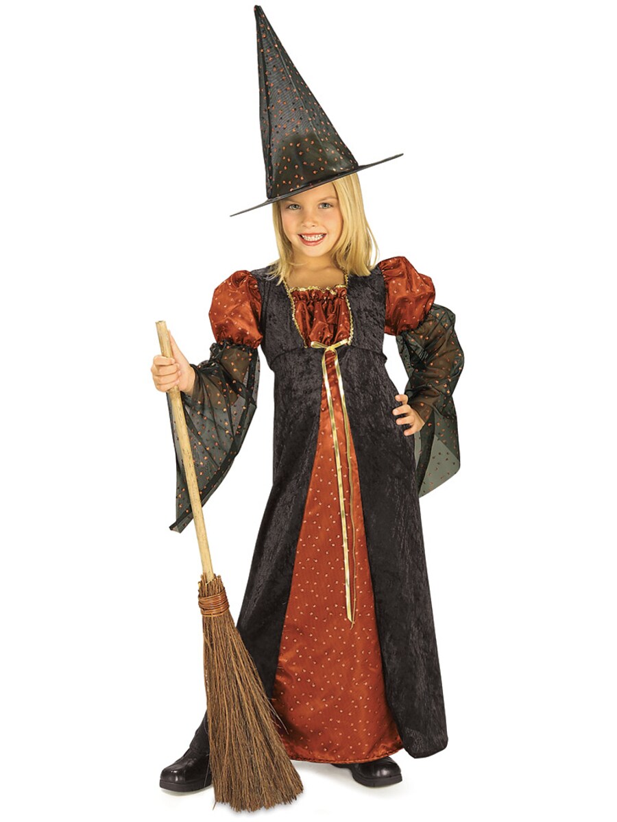 Child Girls Glitter Witch Halloween Dress And Hat Costume