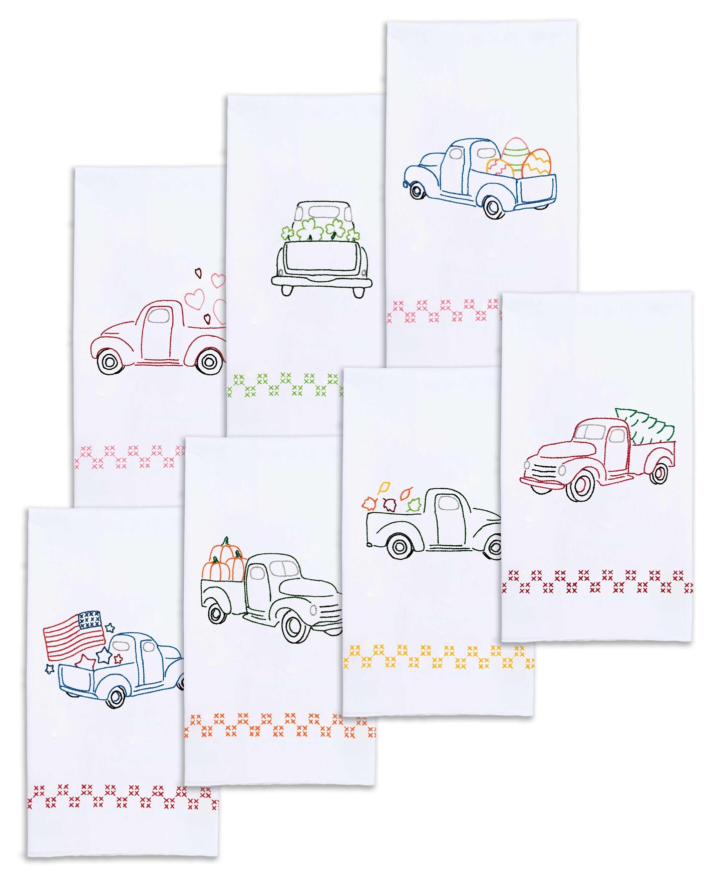 Jack Dempsey Stamped Decorative Hand Towels 17"x28" 7/Pkg-Holiday Trucks