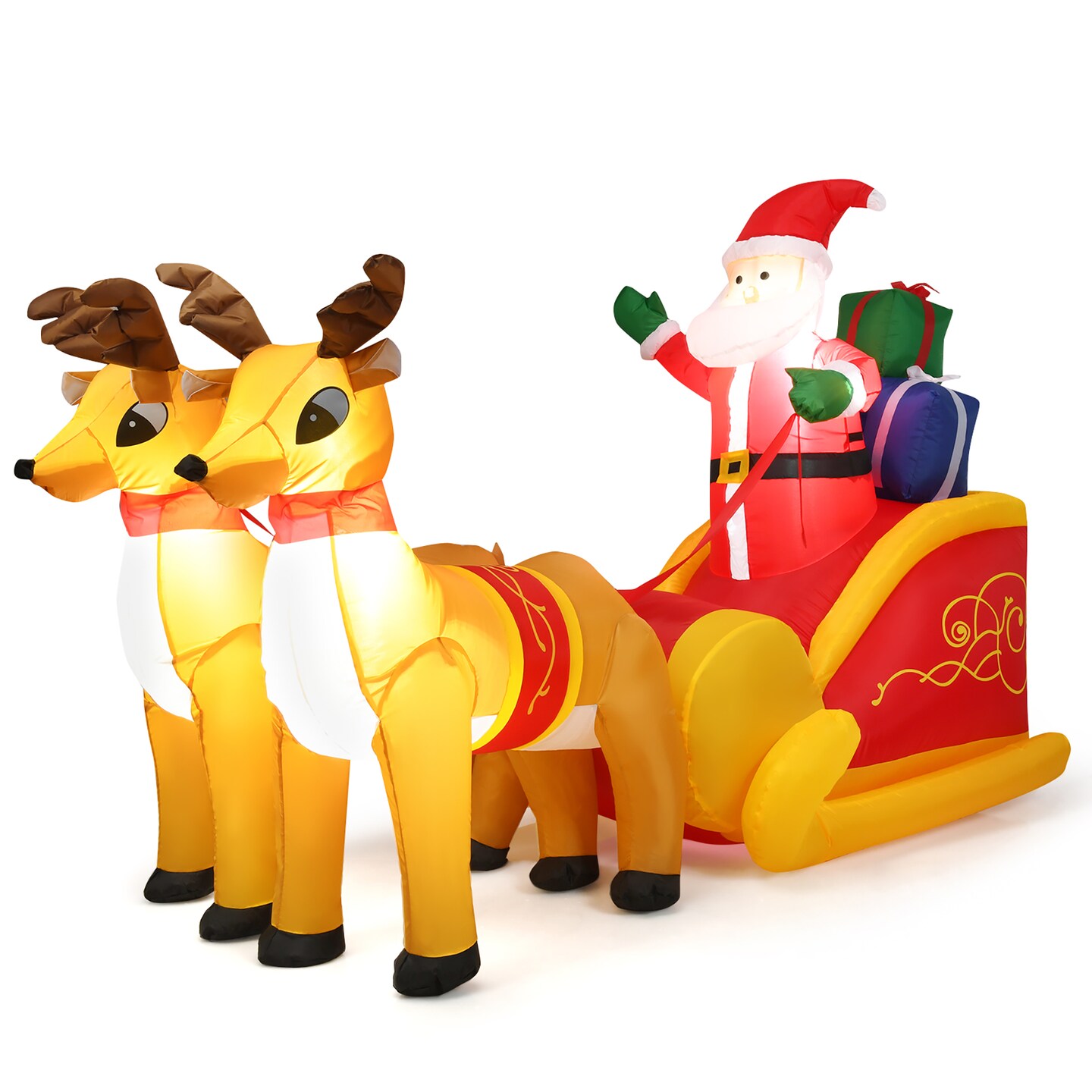 Costway 7.5 Ft Inflatable Santa Double Deer w/Sled Waterproof Christmas Outdoor Decoration