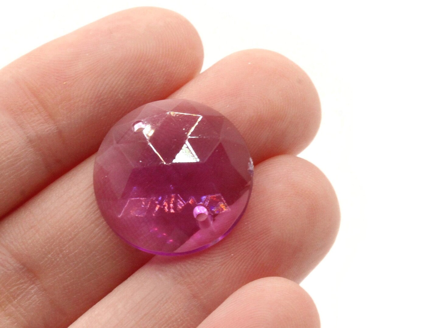 12 19mm Faceted Round Purple  Vintage West Germany Plastic Sew On Cabochons