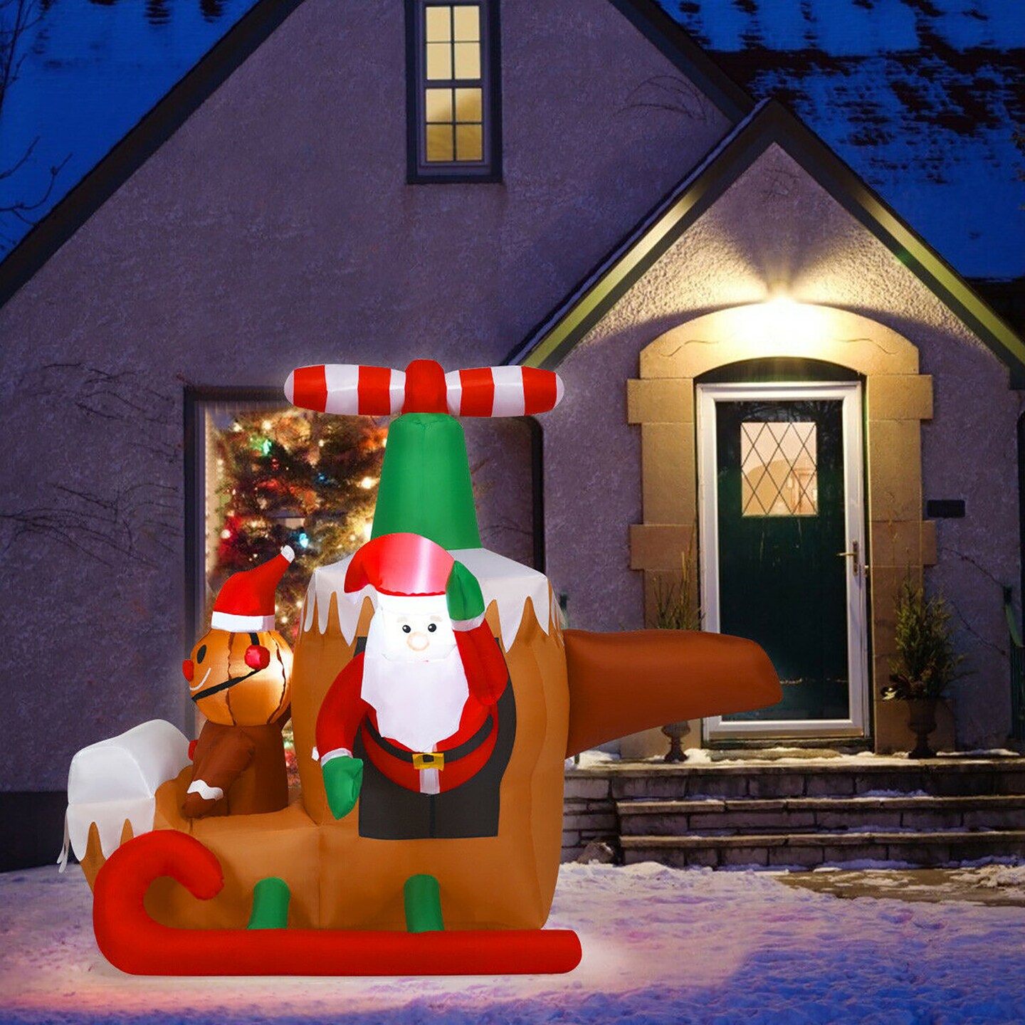 Costway 6Ft Long Inflatable Santa Claus Flying Airplane Blow Up Christmas Decoration