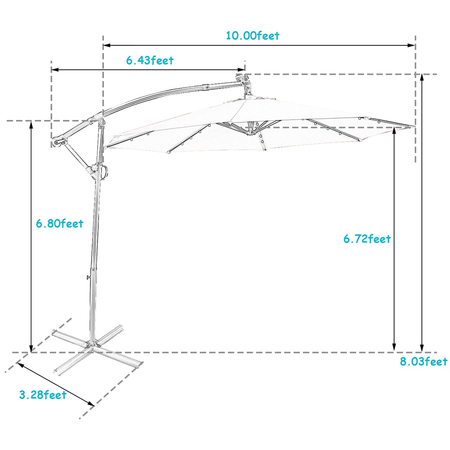 Costway 10FT Patio Offset Umbrella Solar Powered LED 360Degree Rotation Aluminum Turquoise