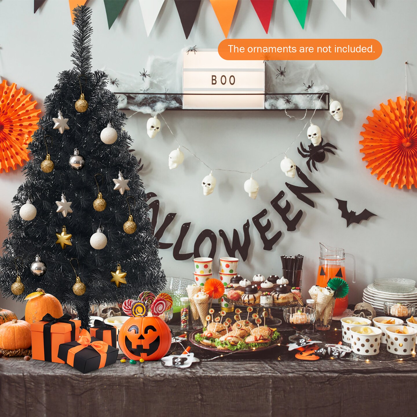 Costway 3ft Unlit Artificial Christmas Halloween Mini Tree Black w/Plastic Stand