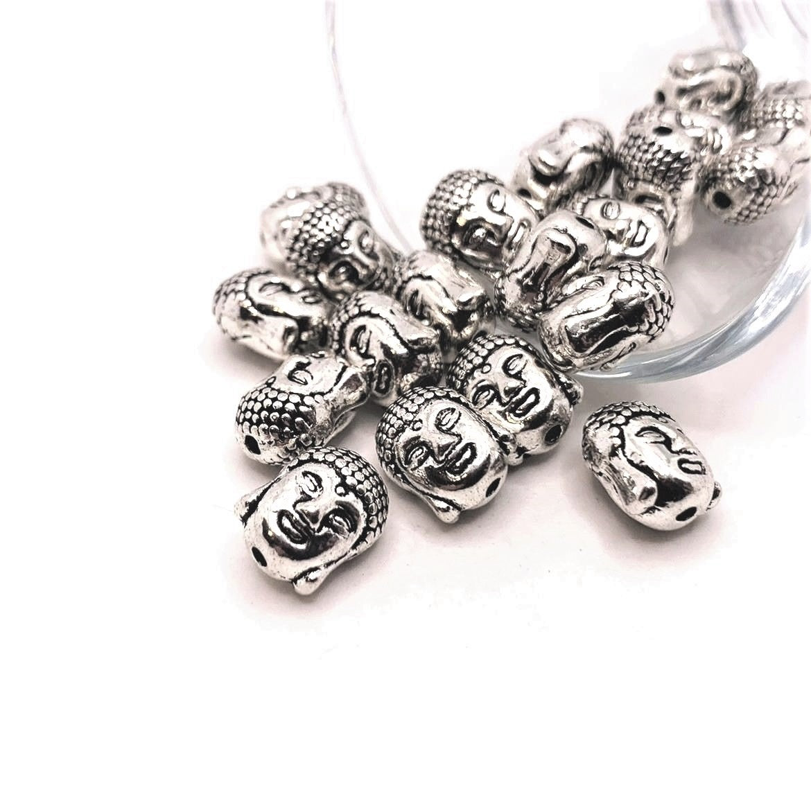 4, 20 or 50 Pieces: Silver Happy Buddha Head Beads