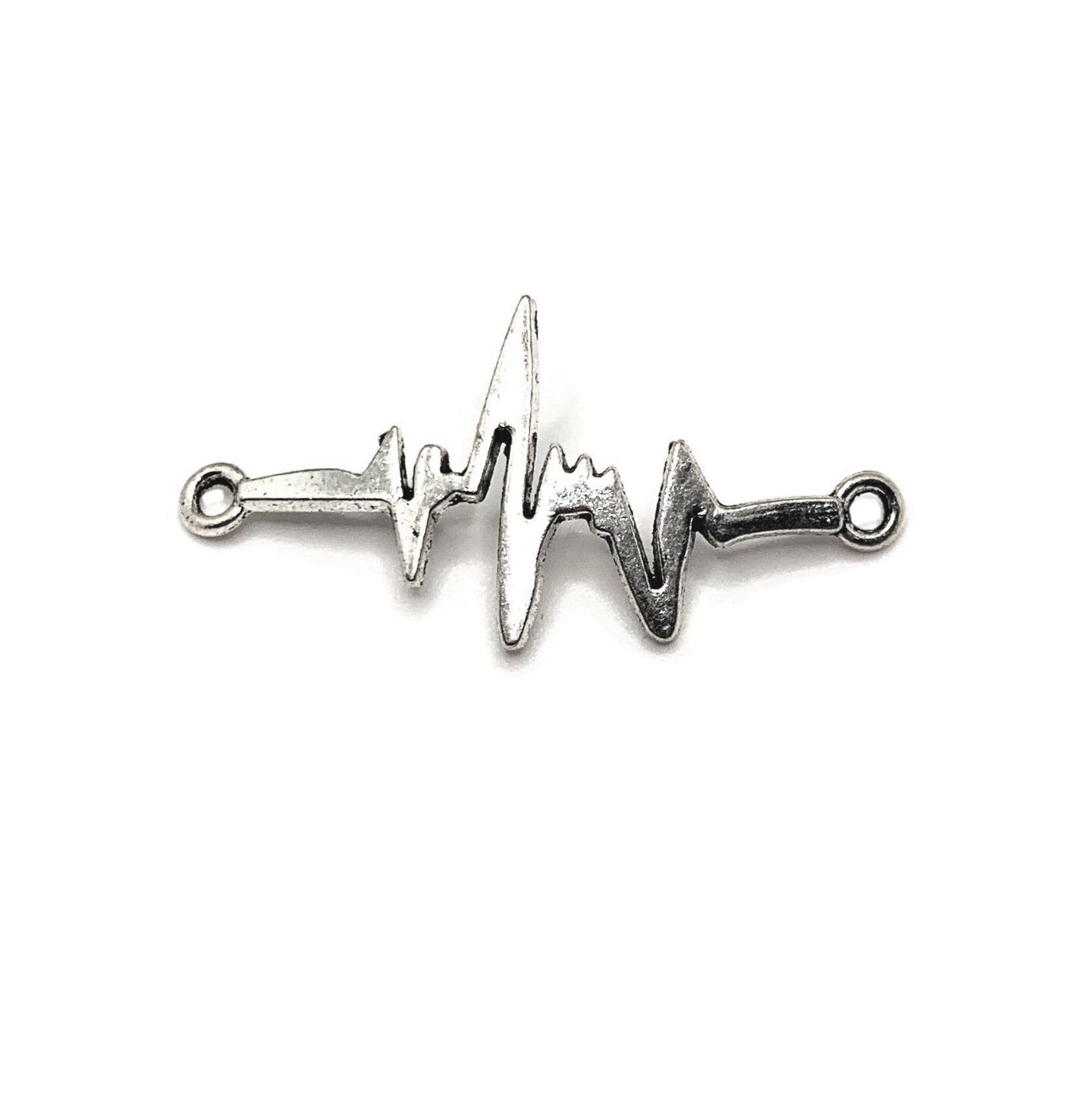 4, 20 or 50 Pieces: Silver EKG Heartbeat Connector Charms