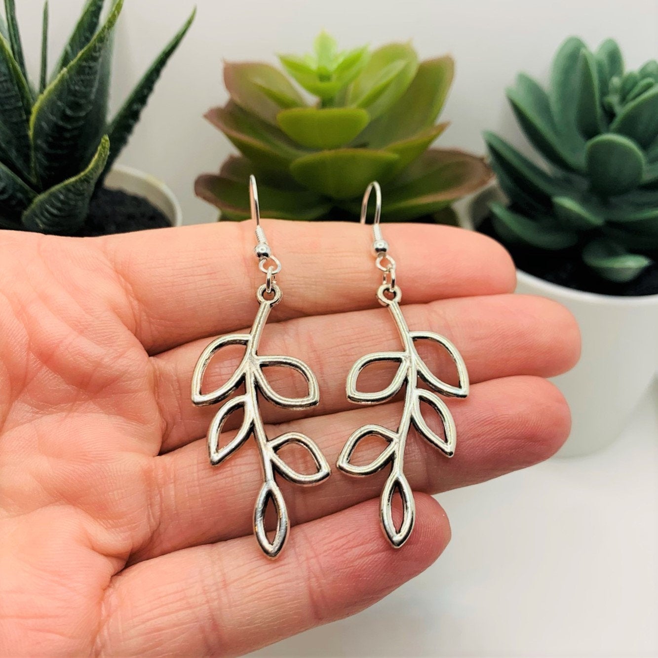 Silver Olive Branch Dangle Earrings!