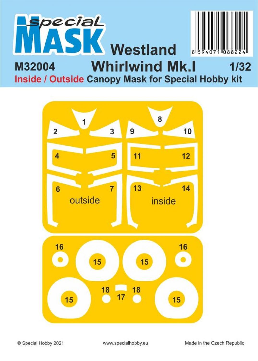 Special Hobby  1/32 Westland Whirlwind Mk.I Inside/Outside MASK Decal Mask
