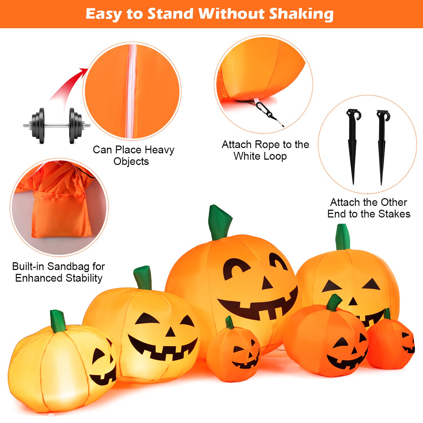 Costway 7.5' Halloween Inflatable 7 Pumpkins Patch W/LED Light Outdoor Garden Decoration