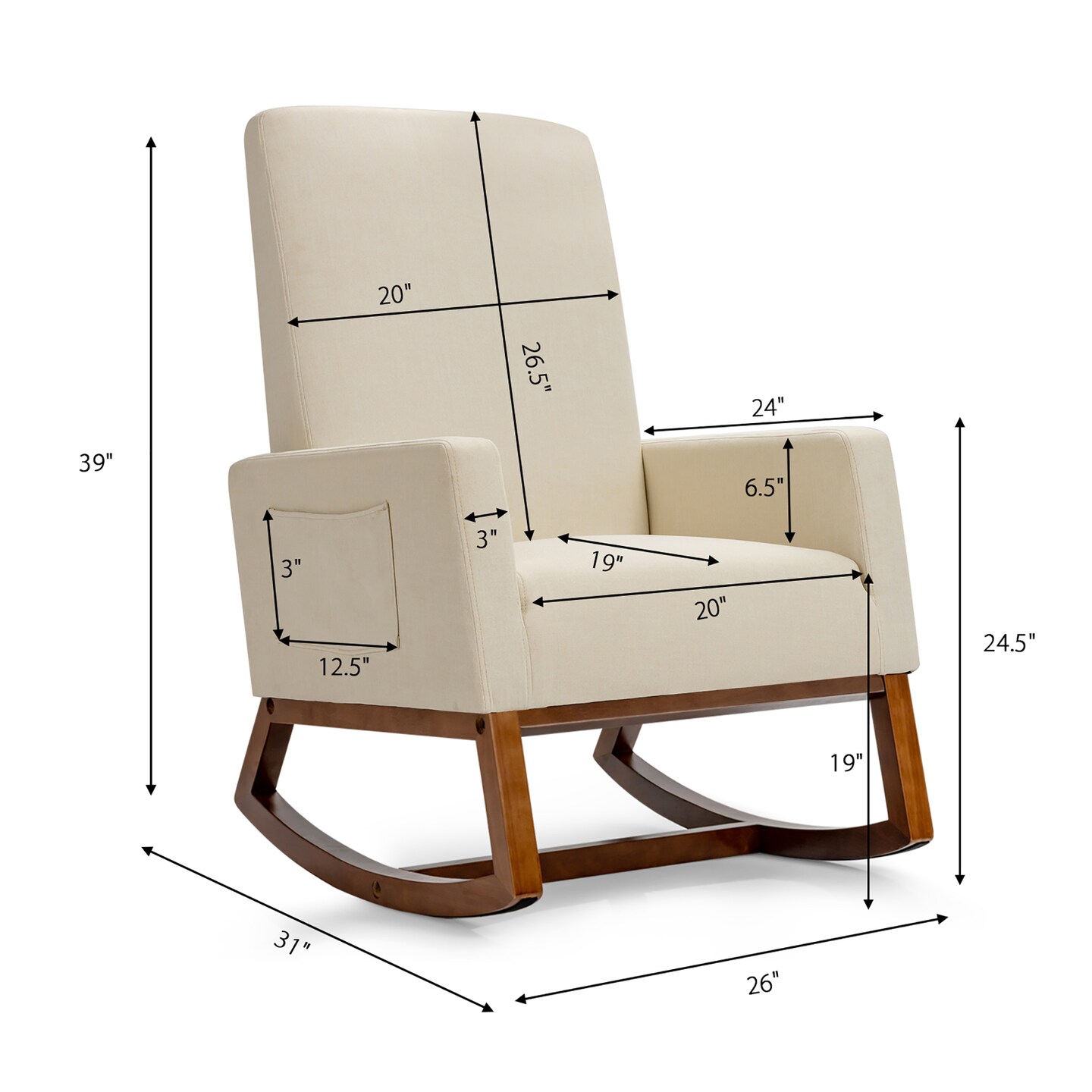 Costway Mid Century Retro Fabric Upholstered  Rocking Chair Modern Armchair Beige\Gray