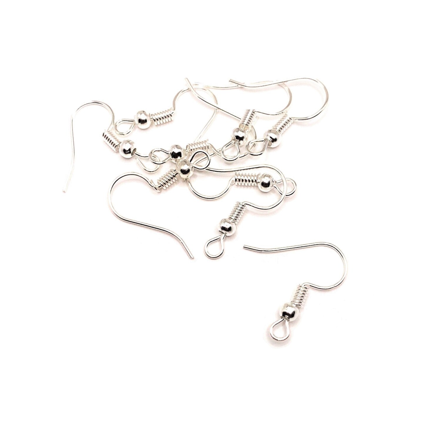 100 or 500 Pieces: Bright Silver Plated Fish Hook Earring Wires with Spring  and Ball