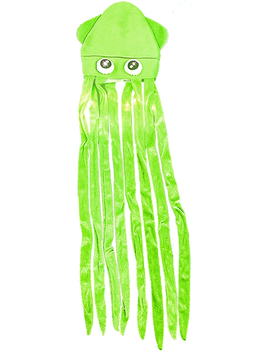 Novelty Green Lite Up Squid With Long Tentacles Party Hat Cap Costume Accessory